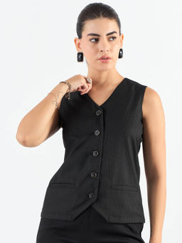 Powersutra - V-Neck Stripped Sleeveless Waist Coat