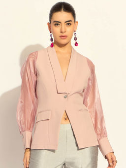 Powersutra - Pink Full Sleeves Split Shawl Lapel Top