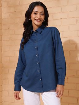 Fabindia - Blue Cotton Linen Solid Shirt