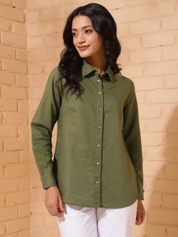 Fabindia - Green Cotton Linen Solid Shirt