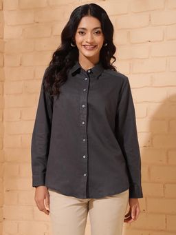 Fabindia - Grey Cotton Linen Solid Shirt