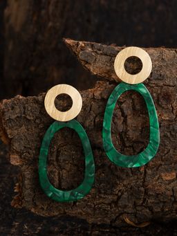 E2O - Contemporary Gold Plated Emerald Embellished Drop Earring