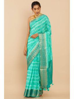 Soch - Women Teal Silk Saree with Unstitched Blouse