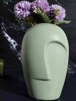 Bonhomie - Mint Green Solid Face Shaped Ceramic Vase