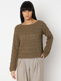 VERO MODA - Brown Boat Neck Pullover Sweater