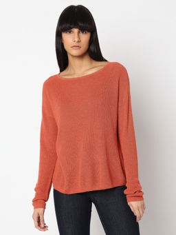 VERO MODA - Rust Boat Neck Long Sleeve Pullover Sweater