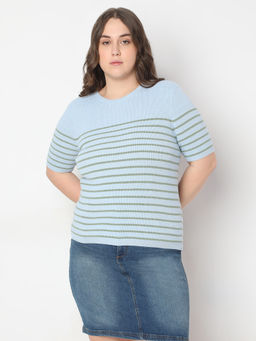 VERO MODA - Curve Blue Short Sleeves Stripes Top
