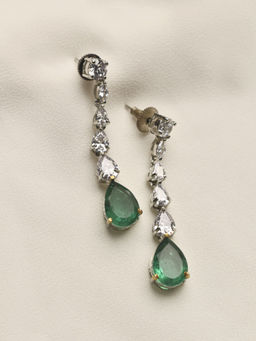 Peach Tassels - Green and White Stone Ad Earrings