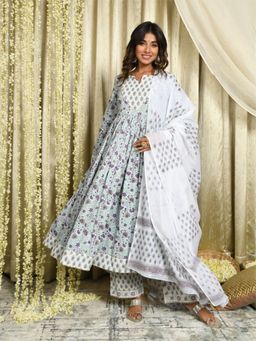 Mulmul - Gul-Gulbahar Anarkali Kurta-Pant & Dupatta (Set of 3)