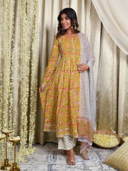 Mulmul - Gul-Zargul Anarkali Kurta-Pant & Dupatta (Set of 3)