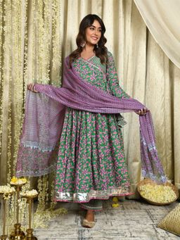 Mulmul - Gul-Shireen Angarkha Kurta-Pant & Dupatta (Set of 3)
