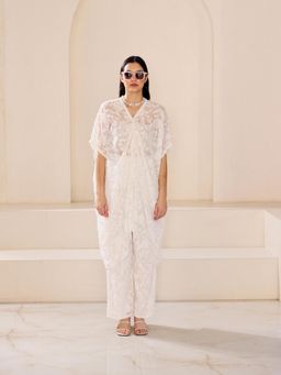 Lavanya Ahuja - Pearly White Kaftan with Pant (Set of 2)