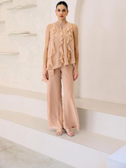 Lavanya Ahuja - Beige Waves Tunic with Pant (Set of 2)