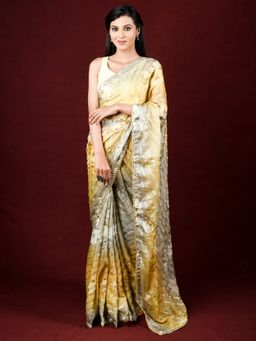EXCLUSIVA - Multicolor Brasso Digital Print Designer Saree with Unstitched Blouse
