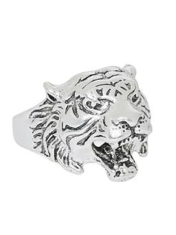OOMPH - Silver Stainless Steel Vintage Tiger Biker Fashion Ring