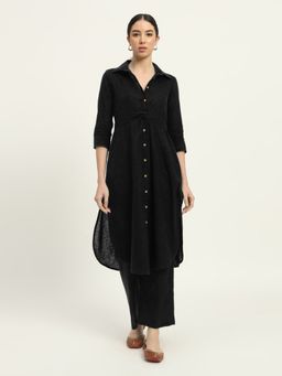 Thevasa - Black Bellissimo Belted Solid Kurta and Pant (Set of 2)