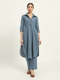 Thevasa - Blue Dawn Bellissimo Belted Solid Kurta and Pant (Set of 2)
