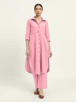 Thevasa - Pink Mist Bellissimo Belted Solid Kurta and Pant (Set of 2)