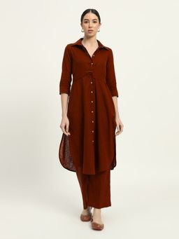 Thevasa - Russet Red Bellisimo Belted Solid Kurta and Pant (Set of 2)