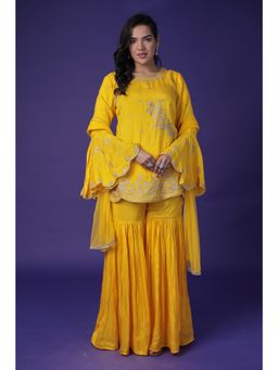 Zari Jaipur - Yellow Kurta with Sharara and Dupatta (Set of 3)