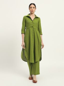 Thevasa - Sage Green Bellissimo Belted Solid Kurta and Pant (Set of 2)