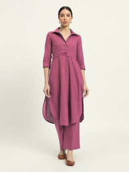 Thevasa - Pink Wings Of Love Bellisimo Belted Solid Kurta and Pant (Set of 2)