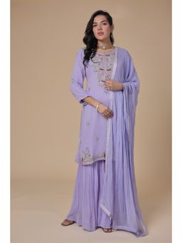 Zari Jaipur - Purple Kurta with Sharara and Dupatta (Set of 3)