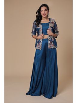 Zari Jaipur - Blue Blouse and Palazzo with Shrug (Set of 3)