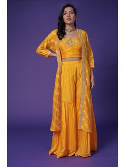 Zari Jaipur - Yellow Blouse and Sharara with Shrug (Set of 3)
