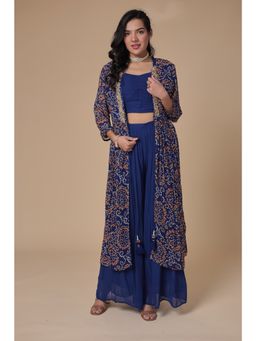 Zari Jaipur - Blue Kurta with Palazzo and Shrug (Set of 3)