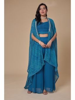 Zari Jaipur - Blue Kurta with Palazzo and Shrug (Set of 3)