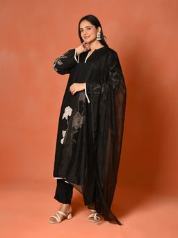 ISHKIYA - Black Women Kurta with Pant and Dupatta (Set of 3)