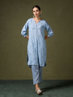 SAAKI - Blue Blooming Melodies Kurta with Pant (Set of 2)