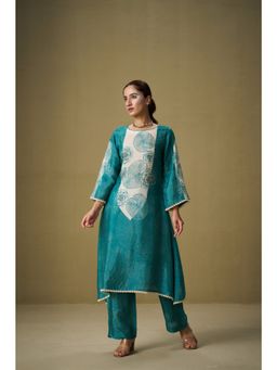 Sukruti Design - Green Ocean-Green Pakistani Kurta and Trouser (Set of 2)