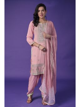 Zari Jaipur - Pink Kurta with Pant and Dupatta (Set of 3)