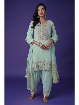 Zari Jaipur - Green Kurta with Pant and Dupatta (Set of 3)