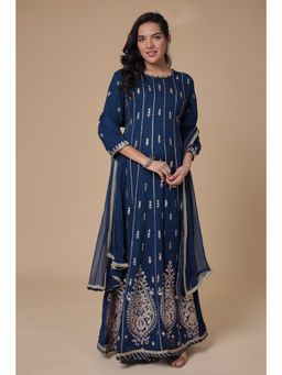Zari Jaipur - Blue Kurta with Pant and Dupatta (Set of 3)