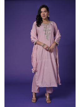 Zari Jaipur - Pink Kurta with Pant and Dupatta (Set of 3)