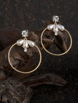 E2O - Contemporary Gold Huggie Earring With Gold Beads.