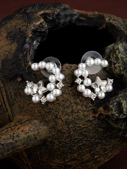 E2O - Self Design With Round Shaped Silver Platted Stud Earring