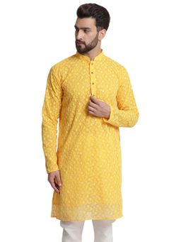 Treemoda - Designer Yellow Georgette Chikankari Kurta For Men
