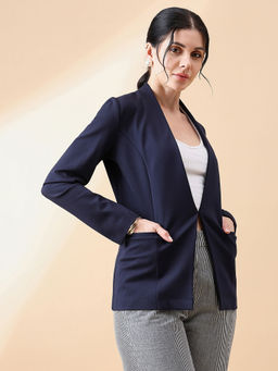 Powersutra - Women Navy Blue Stretch Blazer