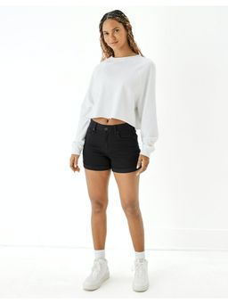 American Eagle - Women Black Next Level Curvy Denim Midi Short