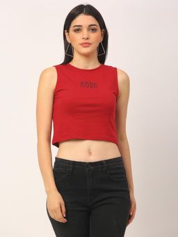 RIGO - Maroon Game Over Printed Cotton Round Neck Tank Top