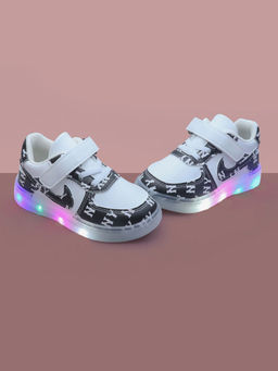 Hopscotch - Unisex Black and White Text Print LED Sneakers