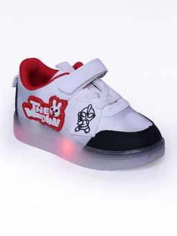Hopscotch - Unisex White and Red Text Applique LED Sneakers