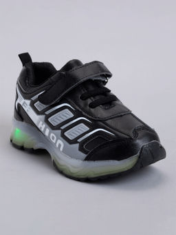 Hopscotch - Unisex Black Text Print LED Sneakers