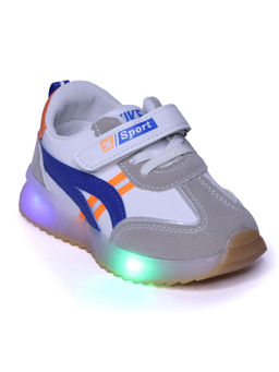 Hopscotch - Unisex White and Grey Text Print LED Sneakers