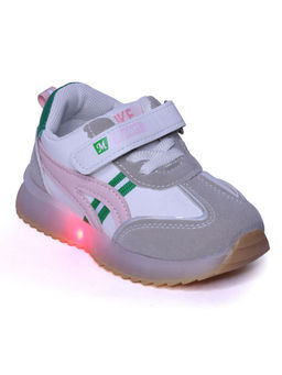 Hopscotch - Unisex White and Grey Text Print LED Sneakers