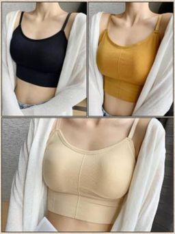 BRACHY - Womens Removable Padded Sports Workout Bra Multi-Color (Pack of 3)